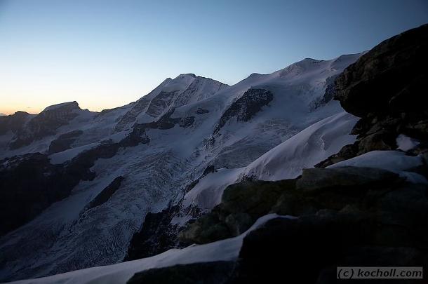 Blick vom Gro�glockner in die Glocknerscharte, Pallavicinirinne, auf die Pasterze und den Kleinglockner