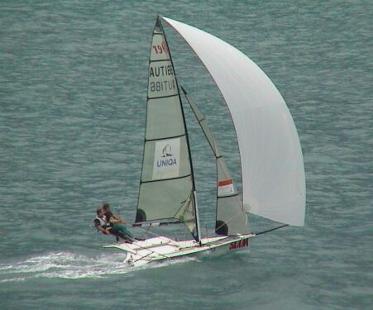 D. + D. Kocholl auf ihrem 49er w�hrend des Grand Prix in Molveno